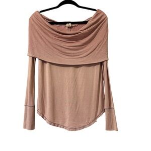 We The Free Dusty Pink Cosmo Top Ombré Ballet Cowl Neck Fold Over Long Sleeve M